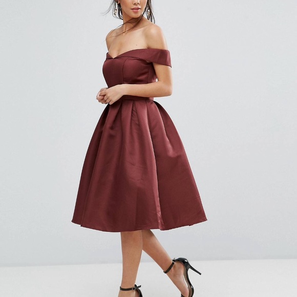 ASOS Petite Dresses & Skirts - Burgundy Off Shoulder Formal Dress with Full Skirt